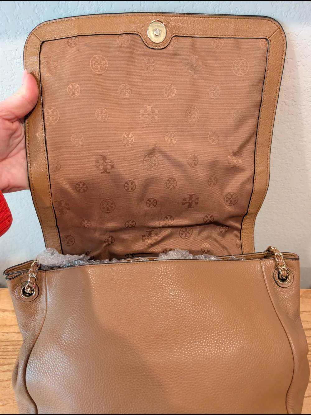 Tory Burch Tan Pebbled Leather Chain-Handle Shoulder Bag